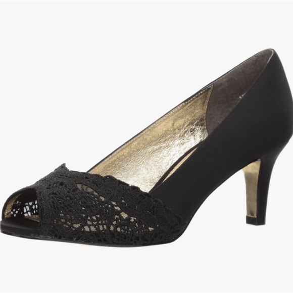 Adrianna Papell Women's, Black Satin and Lace, Peep toe, Pump, Jude, Wide - Picture 2 of 6